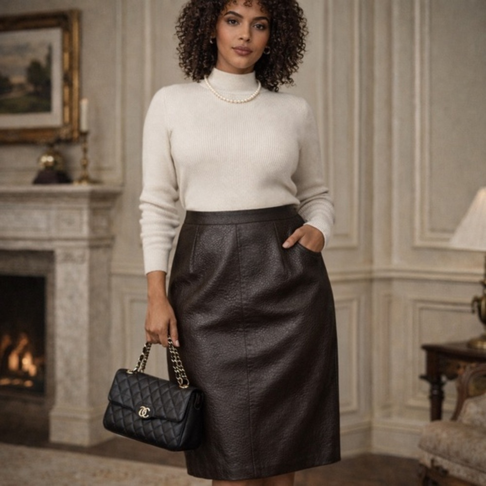 Lord & Taylor Vintage Brown Textured Back Zipper Pencil Skirt